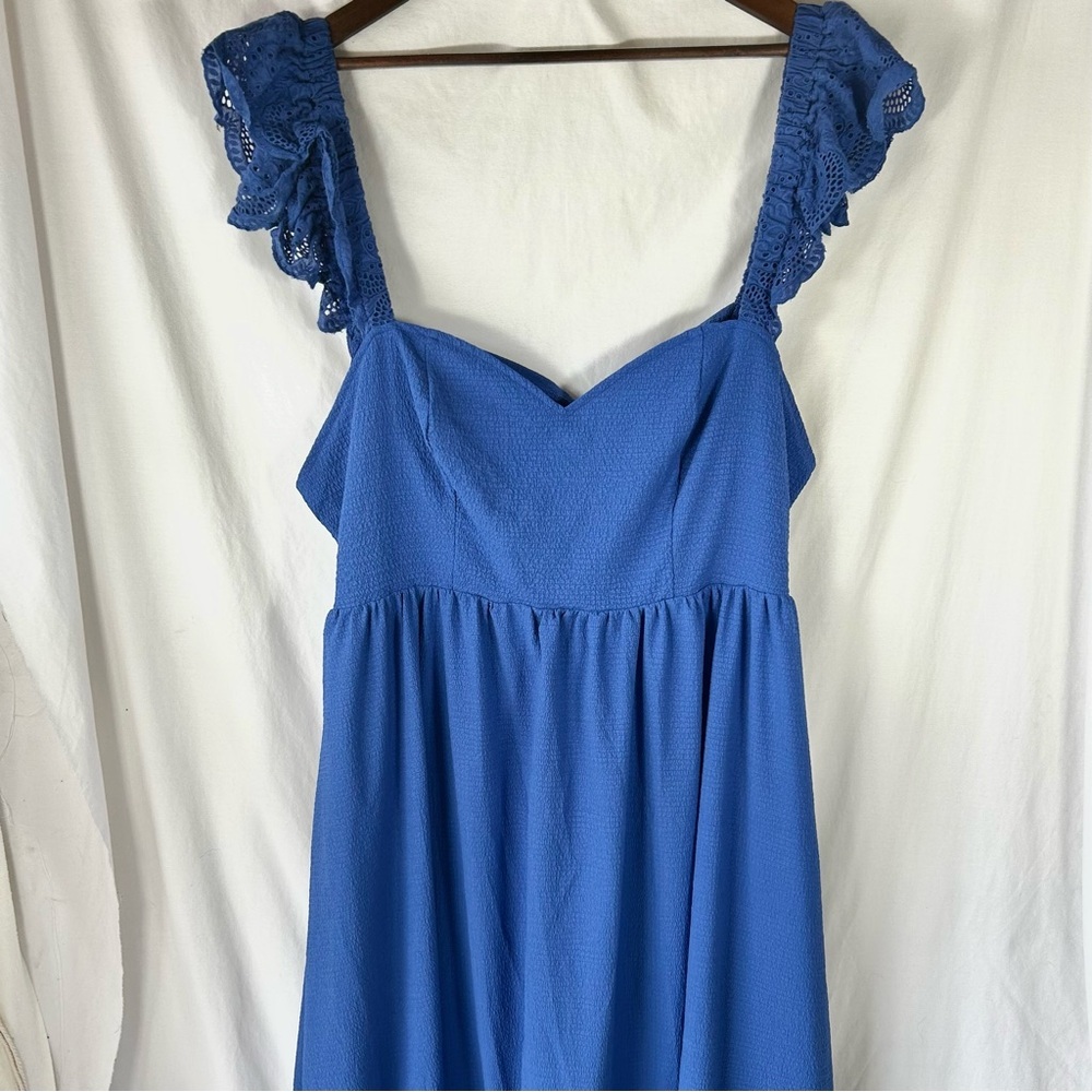 SHEIN Royal Blue Backless Dress Romantic Cottagecore with Puff Sleeve 2XL Maxi